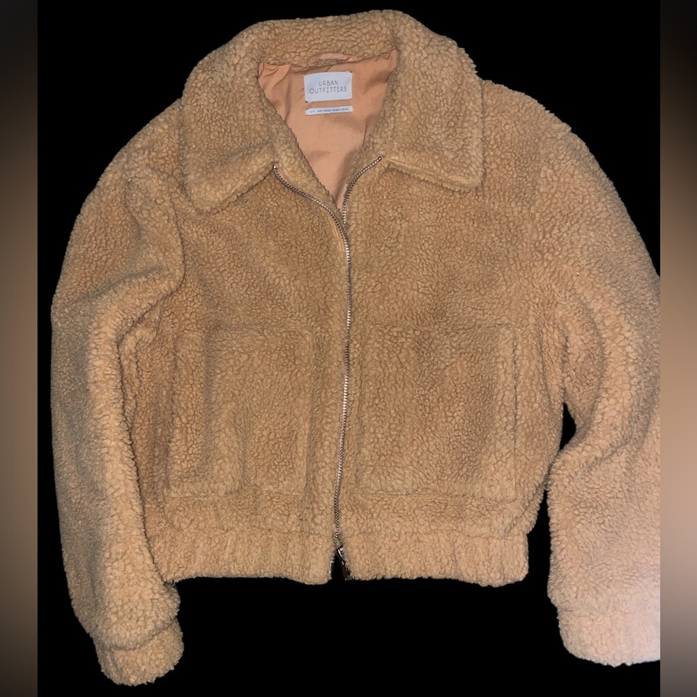 Urban outfitters camel cropped teddy jacket.